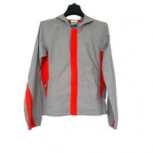 Old Navy Gray Orange windbreaker with hoodie and pockets size XSmall